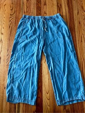 Splendid Chambray Lightweight Cropped Wide-Leg Pull-On Pants